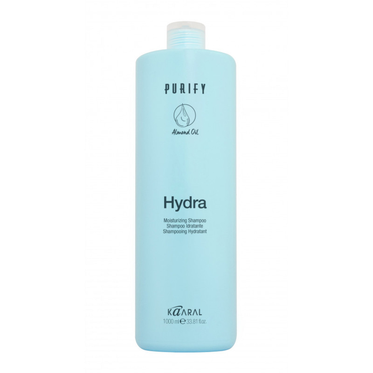 Зволожуючий шампунь для волосся Kaaral Purify Hydra Shampoo з протеїнами рисового молочка та мигдальною олією 1000мл.